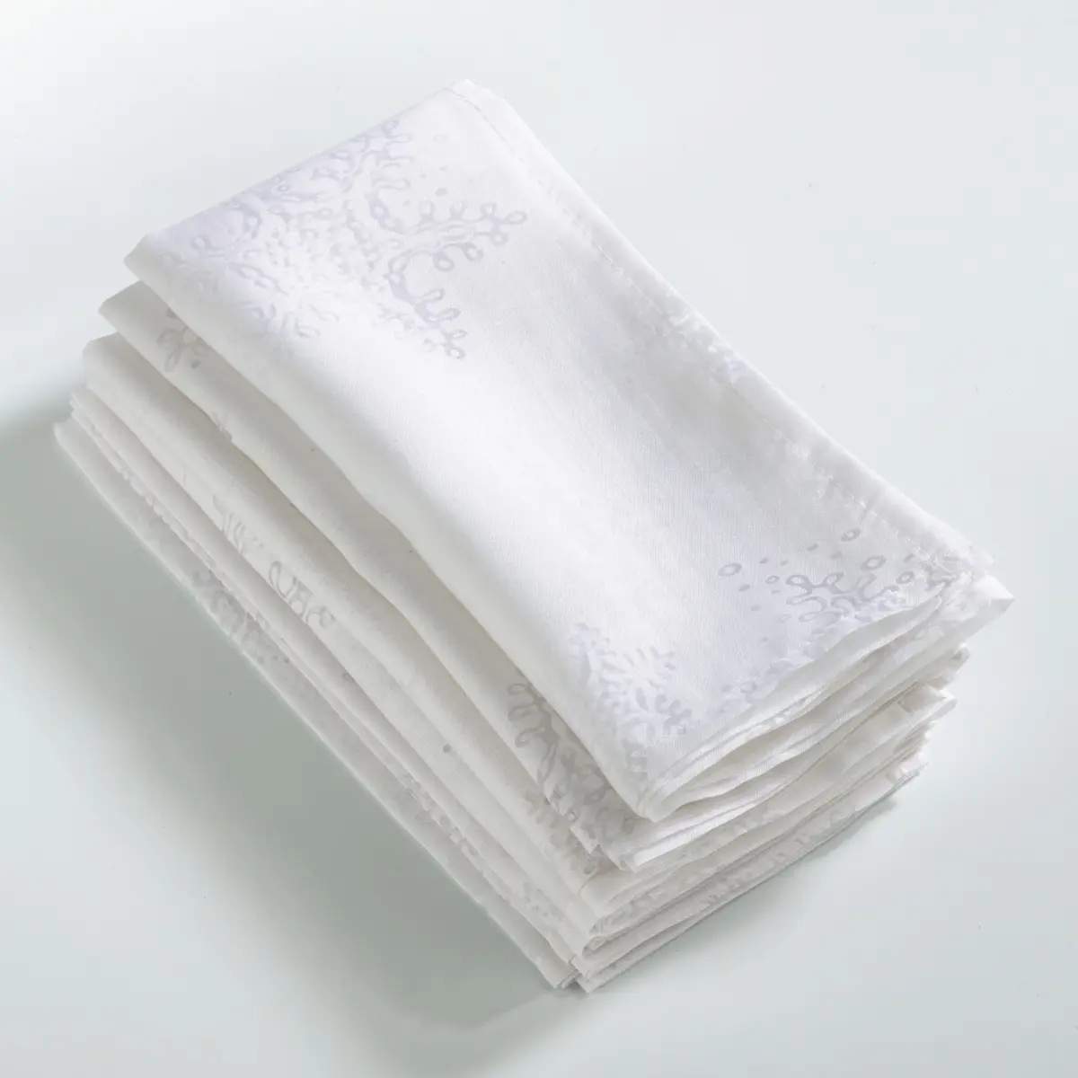 SARO 20 in. Square Shape Table Napkins - White Burnout Snowflake Design, Table Setting Essentials, 4-Piece Set