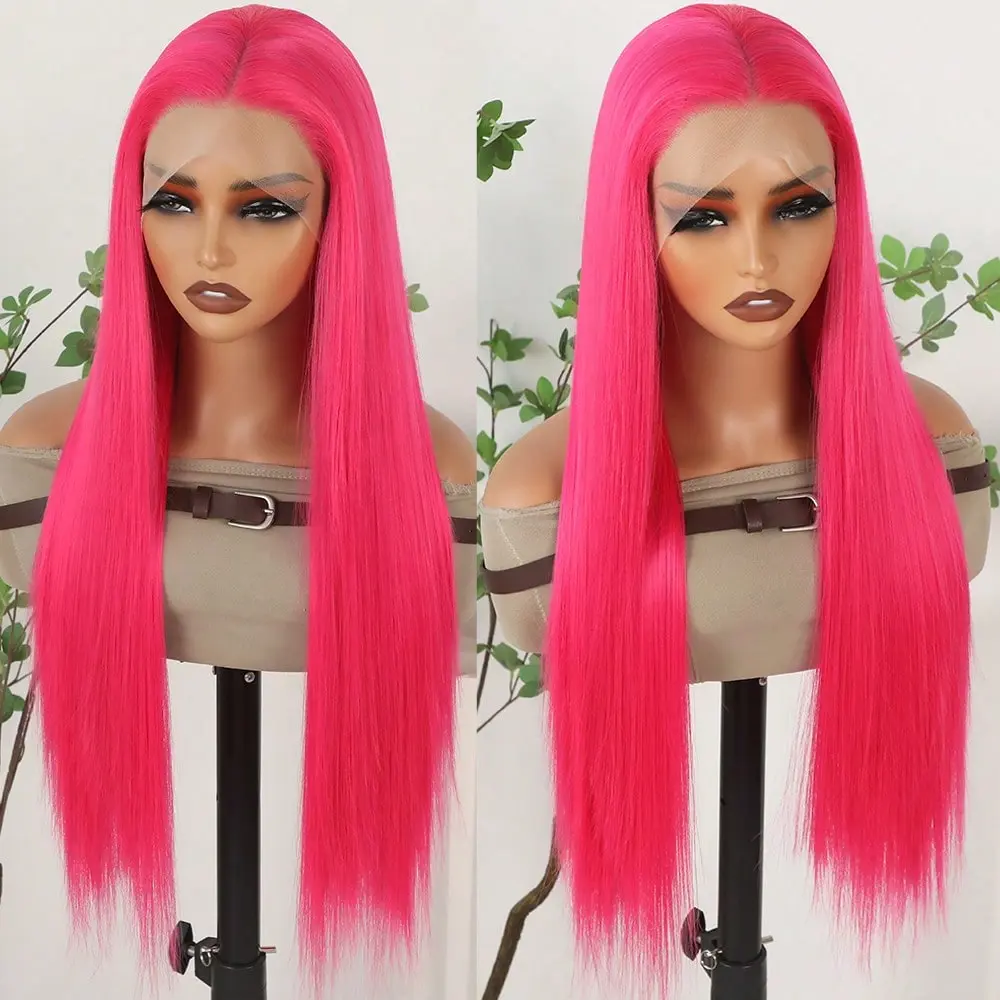 13X4 Free Part Hot Pink Lace Front Wigs Wear And G-o  display picture 2