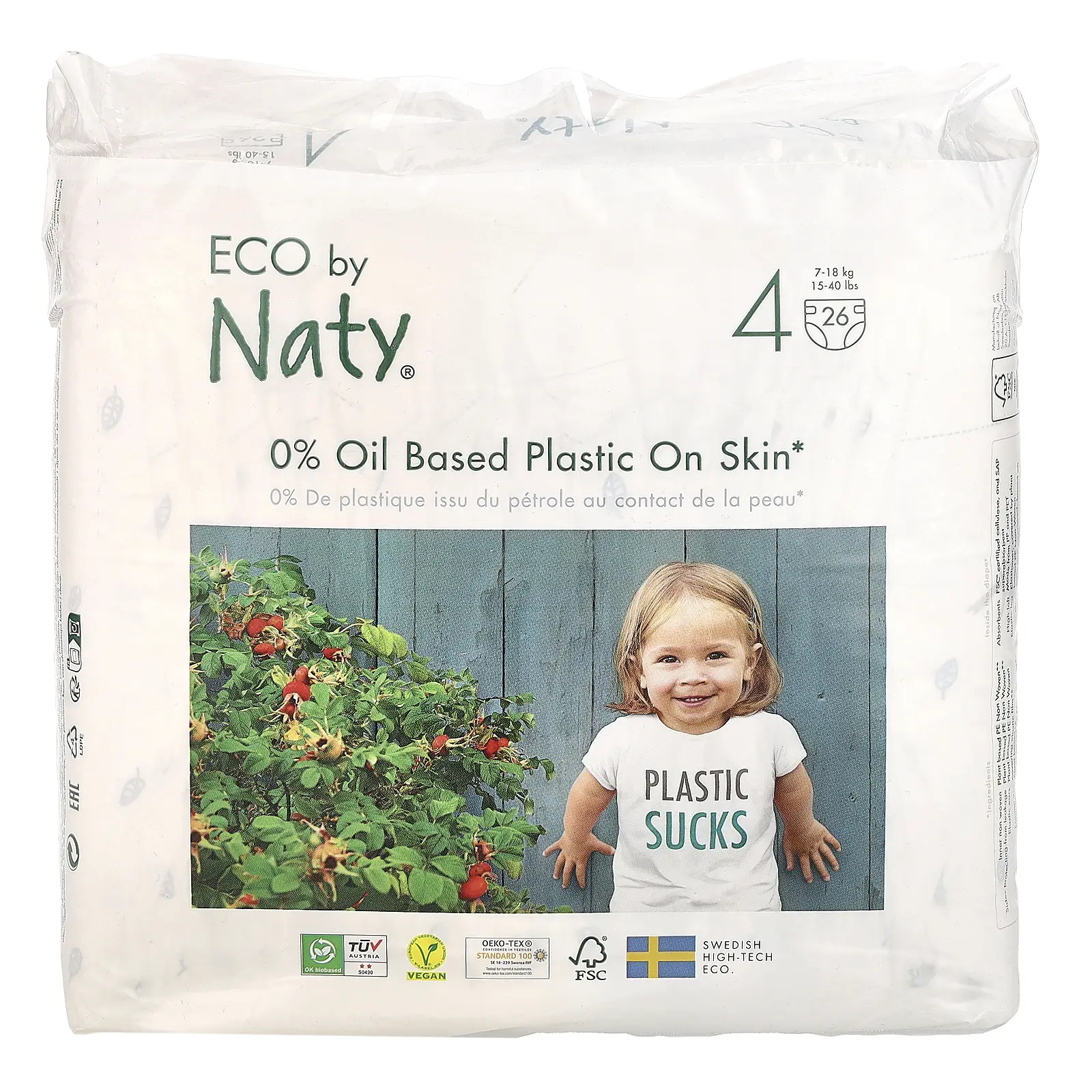 Naty Eco Diaper, Size 4, 15-40 lbs (7-18 kg), 26 Diapers Naty Eco Diaper, Size 4, 15-40 lbs (7-18 kg), 26 Diapers