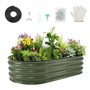 COZONY 4x2x1ft Galvanized Raised Garden Bed Kit, Oval Metal Planter Box w/ Open Base for Flowers, Herbs,1pc,Green