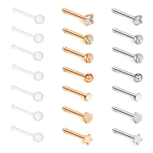 OIDEA Nose Stud Set 20G 316L Stainless Steel Cubic Zirconia Rhinestone Diamond Clear Acrylic Retainer Body Piercing Jewelry