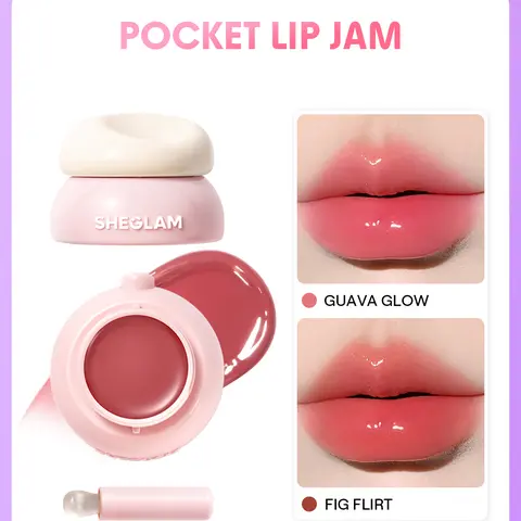 SHEGLAM Hydra Jelly Pocket Lip Jam - Glossy Balm with Built-In Brush, Phytosteryl Oleate, Hydrated & Smooth Texture, On-the-Go Jelly Glow, Long-Lasting Moisturizer