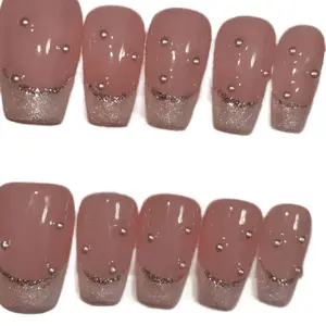 10Pcs Handmade Vintage Ombre White Cat Eye French Nail Tips Enhances Elegance Nude Blush Color With Pearl Accents Almond Shape Includes Jelly Gel And Buffers Suitable For Autumn Winter Holidays Everyday Wear Press On Nails