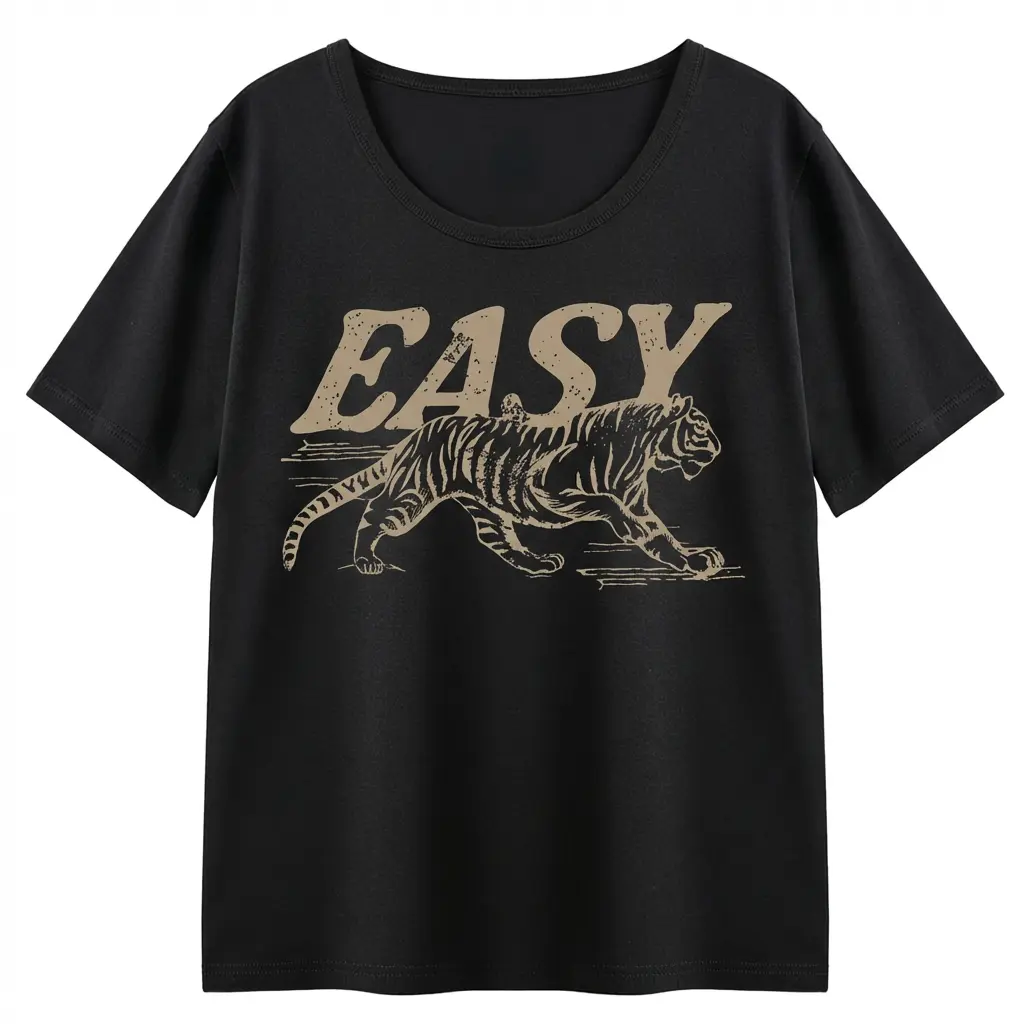 Vintage Tiger Shirt Women Graphic Tee Easy Tiger Retro Design Distressed Printed Casual Streetwear Big Cat Animal Lover Relaxed Fit Trendy Top Soft Tee Gift for Animal Lovers
