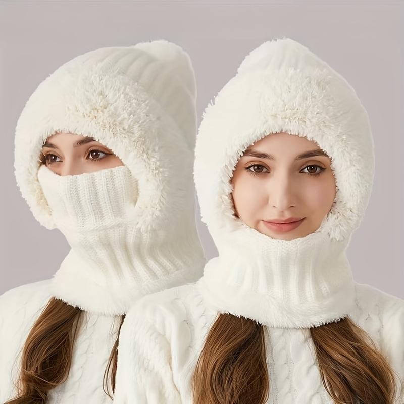 3-in-1 Winter Beanie Scarf & Mask Set - Cozy Fleece-Lined Knit Hat with Ear Flaps Windproof Warm Hooded Neck Warmer for Outdoor Cycling