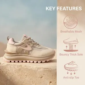 2026 Qi Trend Pink Shoes - Women's Thick-Soled Fashion Shoes with Anti-Collision Toe & Anti-Slip Tread tennis