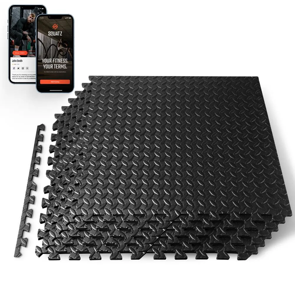 6PCS Puzzle Exercise Mat - Black | Interlocking EVA Foam Non-Skid Textured Tiles - 1/2” Thick Non-Slip Workout Floor Mats for Home Gym, Garage & Kids Play Area - Water-Resistant, Noise-Reducing & Easy Assembly