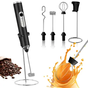Rechargeable Handheld Milk Frother Wand for Coffee,Waterproof Detachable 3-Speed Adjustable Drink Mixer & Milk Foamer with 3 Stainless Steel Whisks for Lattes, Cappuccino