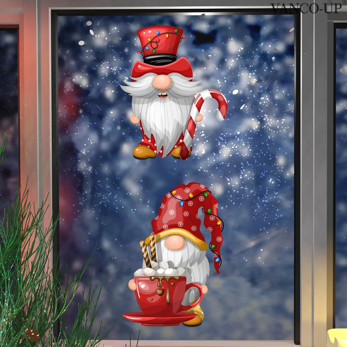 A set of two 2D flat window stickers, 30*40cm*2pcs, electrostatic adsorption, Christmas gnome home modern decoration for beautifying glass, sticker D20665-NC