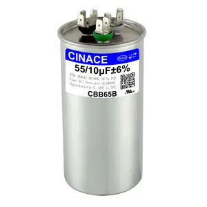 CINACE 55/10uF Dual Run Capacitor CBB65 for Air Conditioner AC Motor Fan Condenser HVAC Ice Maker 370/450VAC 50/60Hz Appliance