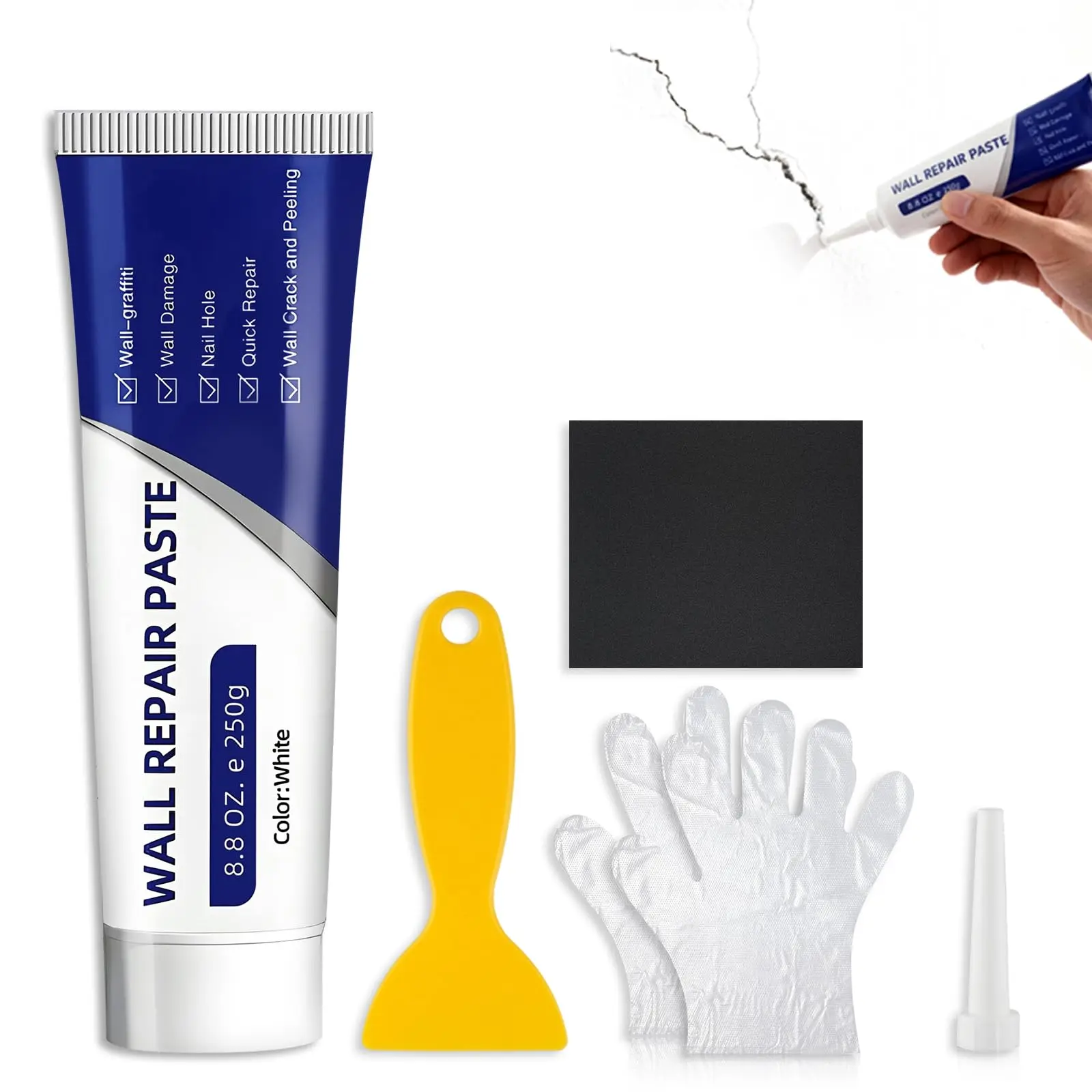 Wall patching compound, wall repair paste, waterproofing, anti-mildew, anti-humidity, white wall crack repair and hole filling putty, wall coating paint