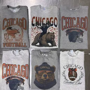 Chicago Vintage Football Graphic Sweatshirt Chicago Spirit Animal Football Pullover Sports City Casual Top Unisex Womens Sublimation Print Sweater