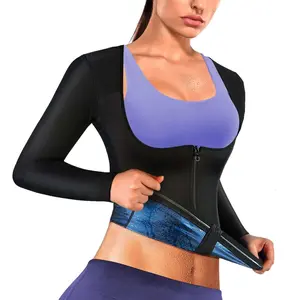 Women Sauna Sweat Suit Shirt Waist Trainer Vest Workout Fajas Long Sleeve Shapewear