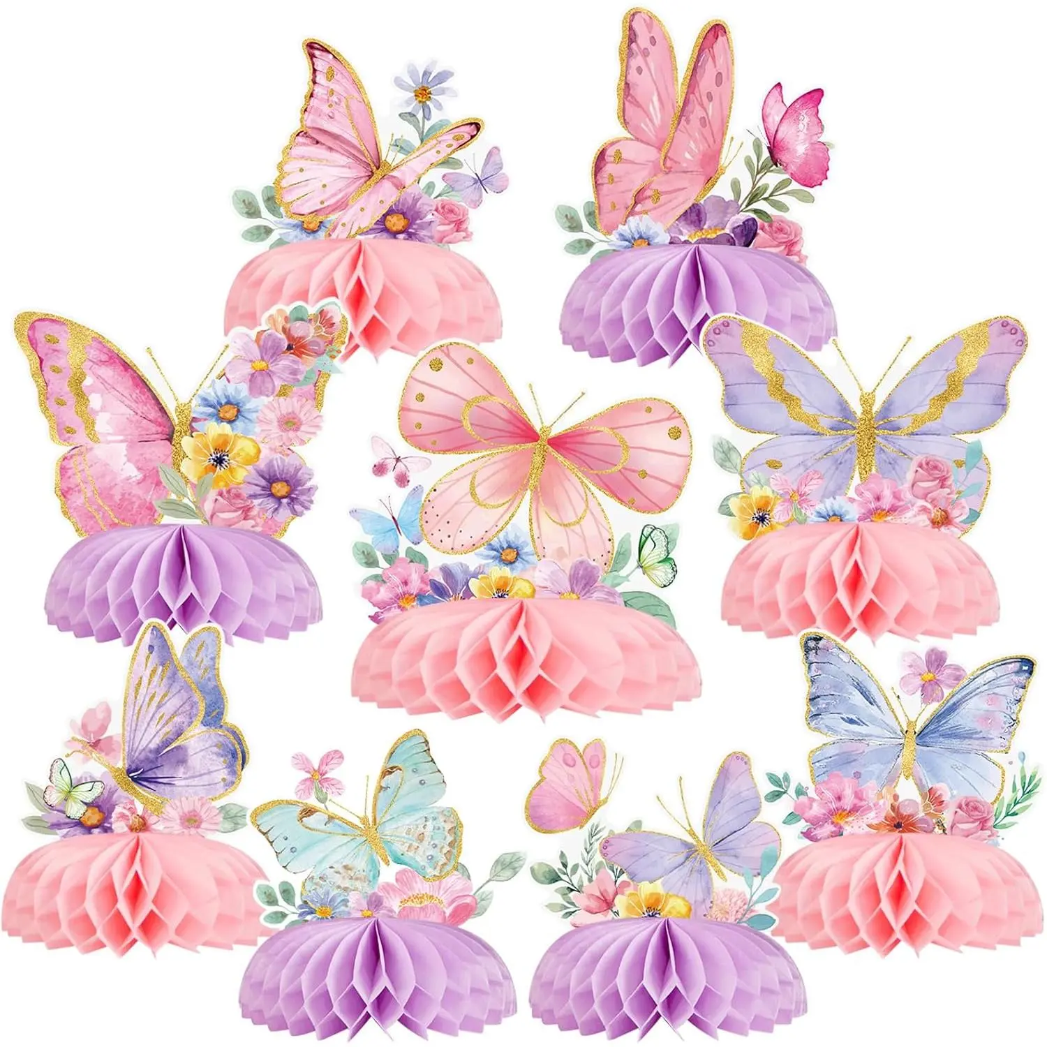 9 count Butterfly Centerpieces for Tables Butterfly Birthday Party Decorations Spring Wildflower Honeycomb Table Centerpiece for Girl Birthday Garden  Shower Decorations