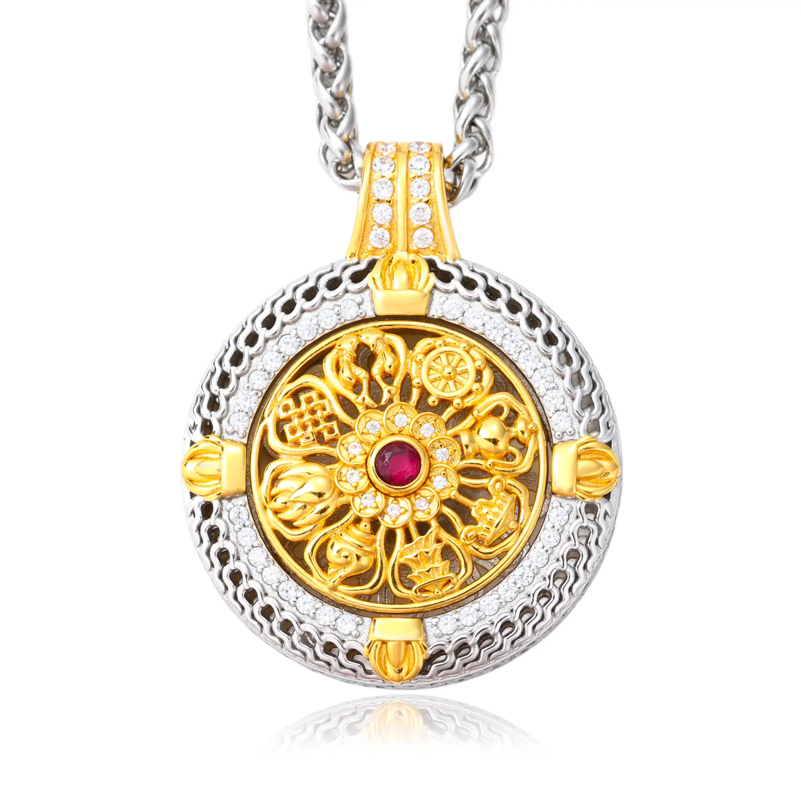 UCCIYO Anxiety Relief Pendant P790 Lab-Grown Moissanite Sterling Silver Pendant Wedding Commitment Lucky Pendant Rotating Stress-Relief Necklace for Women and Men 【#P790】