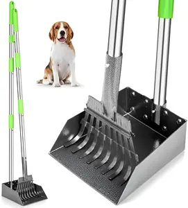 Long Handle Pooper Scooper with Stainless Steel Tray & Rake – Heavy Duty Pet Waste Cleaner for Small & Medium Dogs on Grass, Dirt, Gravel