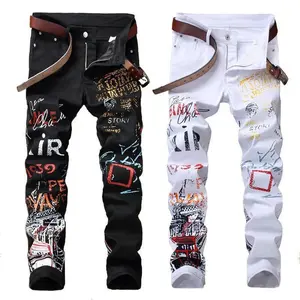 2025 New European and American Style Men's Jeans Stretch Casual Pants Printed Straight Pants Street Fashion One Piece Wholesale 5601 Streetwear Menswear zip hoodie ziphoodies Trouser Denim