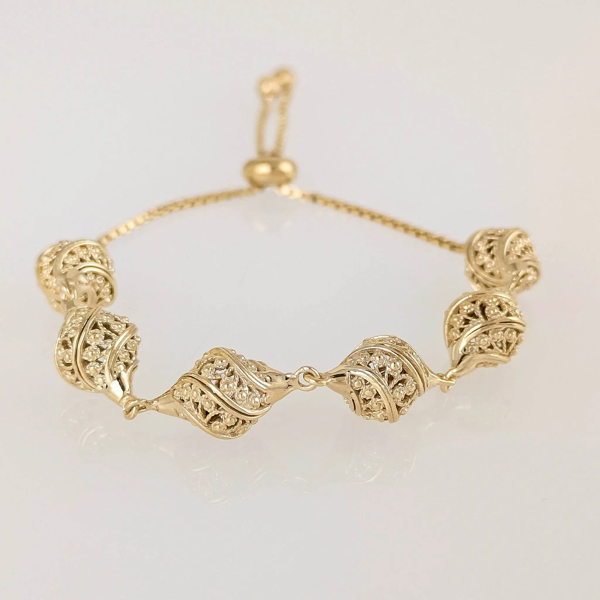 Turkish Nightingale Dimensional Filigree Bolo Bracelet with Adjustable Slide Clasp