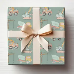 Boys Birthday Wrapping Paper Construction Wrapping Paper Dump Truck Gift Wrap Roll Construction Equipment Wrapping Paper Baby Boy