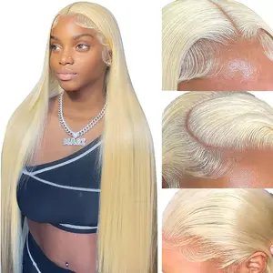 GK 34 Inch 613 13x6 Lace Front Wig Human Hair 180 Density Blonde Straight Lace Front Wigs Human Hair Blonde Wig Human Hair Pre Plucked 613 HD Transparent Lace Frontal Wigs Human Hair For Women 613 Human Hair wig