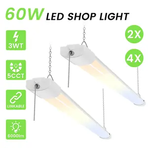 ALUSSO 4FT LED Shop Lights for Garage & Workshop, 6000LM Super Bright, 30W/45W/60W Dimmable, 2700K-6500K Tunable White, 120V, Pull Chain Switch, Power Cord Included, Linkable Utility Light