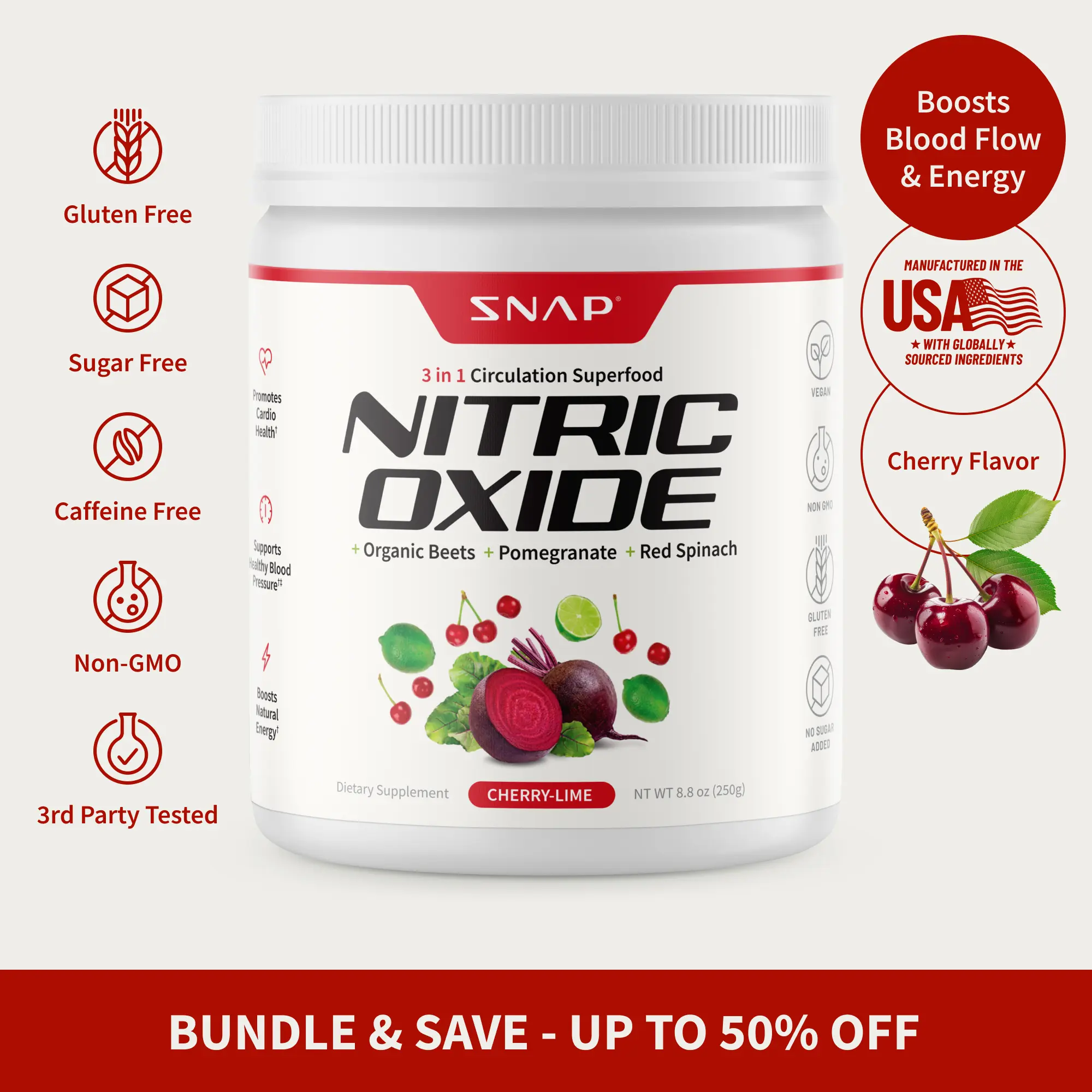 Snap Supplements - Beet Root Powder - 3-in-1 Nitric Oxide Supplement - Support Healthy Blood Pressure & Blood Circulation - Cherry Lime Snap Supplements - Beet Root Powder - 3-in-1 Nitric Oxide Supplement - Support Healthy Blood Pressure & Blood Circulation - Cherry Lime