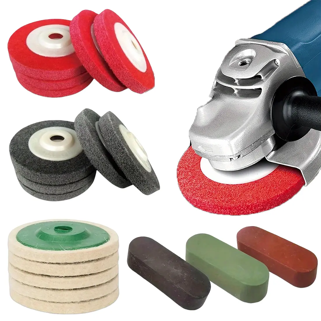 18Pcs 4-Inch Wool Felt Polishing Wheel Disc Kit, 10 Wool Discs & 3 Compounds for Marble, Metal & Glass Polishing, Cleaning & Cutting (Home Care Squeegee Supplies)