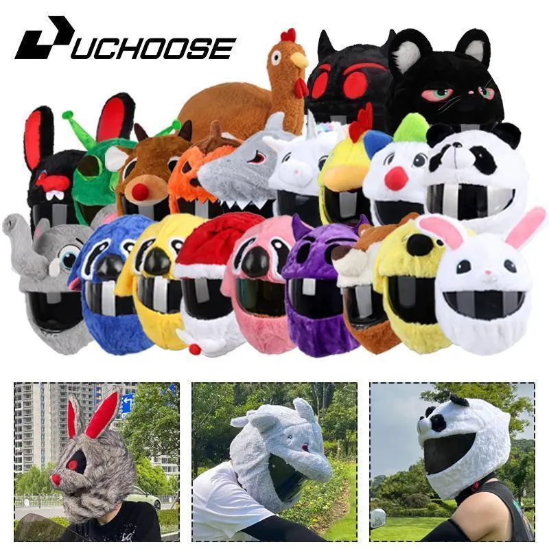 Cartoon Fluffy Plush Helmet Cover, Headwear for Motorcycle Full-Face Safety Protection Case, Trendy Motorbike Accessory