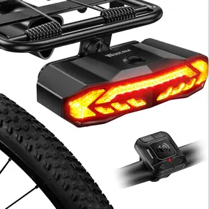 Smart Bike Tail Light for Cargo Rack with Turn Signals and Brake Light, Auto On/Off USB Rechargeable Wireless Remote Bike Horn Alarm Rear Bike Light Reflector Bicycle Tail Light with Rack Mount