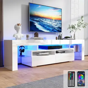 63in/70in TV Stand for 65/70 inch TV,Modern LED TV Stand for Living Room,Black TV Stand,High Gloss TV Entertainment Center with Storage Drawer,APP RGB Light,TV Console(63in Black)