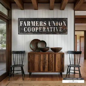 Farmers Union Cooperative Vintage Art Canvas, Vintage Western Farmhouse Wall Art, Rustic Farm Sign, Farm Sign, Western Farmhouse Decor Ideas, Large Wall Art Canvas, Barndo Decor, Farm Ranch Decor Cottagecore Ideas, Vintage Western Room Ready to Hang Print
