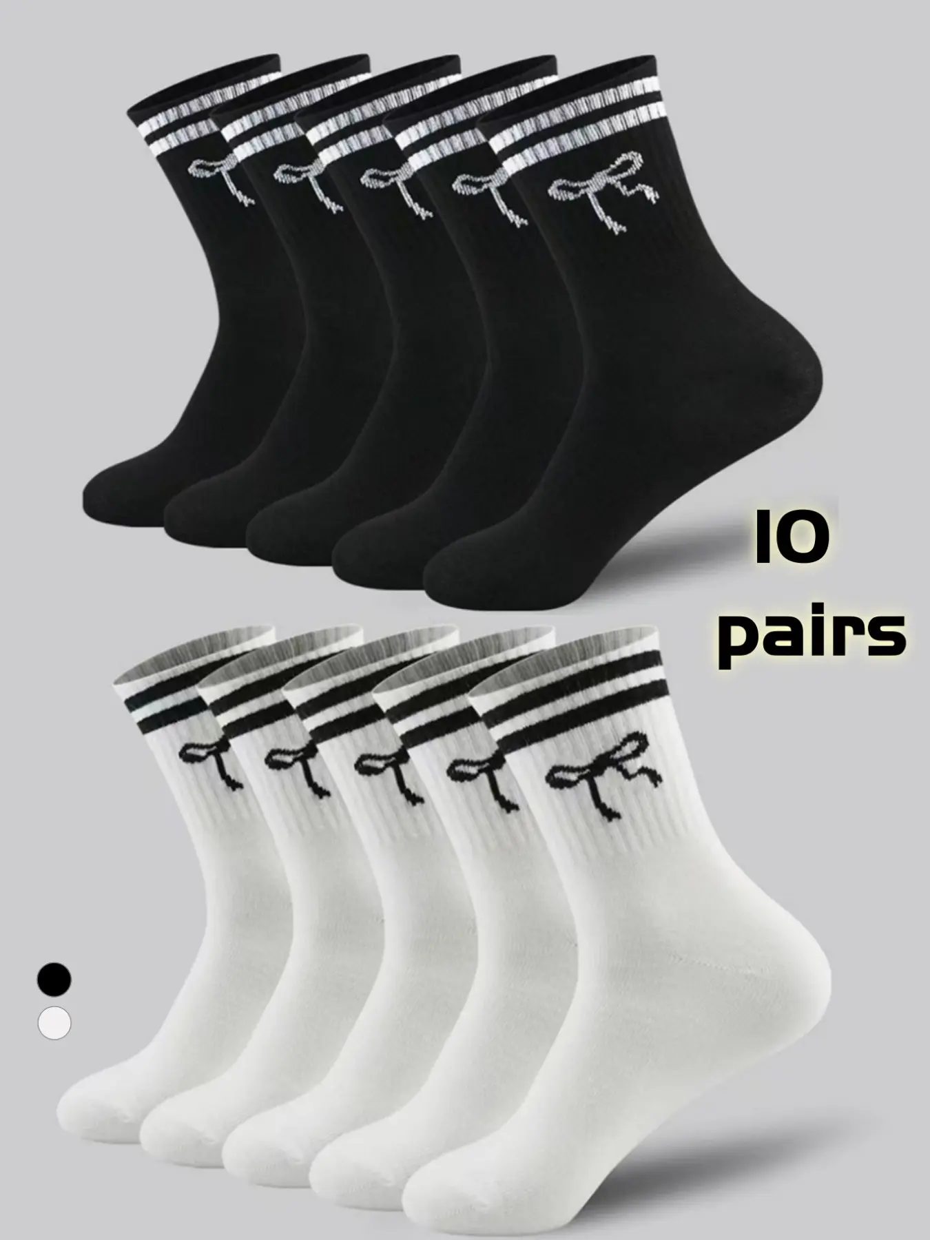 10 pairs of mid-calf black and white striped sports socks, Polyester athletic socks, Sports Fit Socks, Sock packs, with butterfly patterns, for men and women, odor-resistant, sweat-absorbent, casual, ideal for gifts