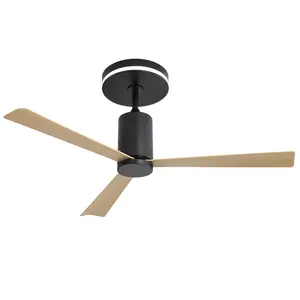 52" Flush Mount Ceiling Fan: LED Light 3 ABS Blades Noiseless DC Motor for Patio