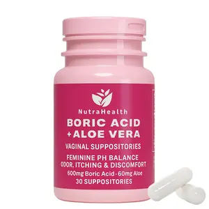 NutraHealth Boric Acid + Aloe Suppositories for Women | Odor & pH Balance | 30 count
