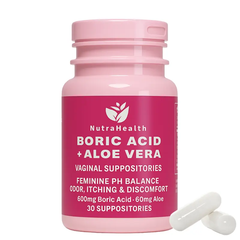 NutraHealth Women's Boric Acid + Aloe Suppositories, Halal Adult Healthcare Herbal Supplement for Adults, 30-Count for Feminine Odor & pH Balance, Sensitive Skin, No Artificial Flavors