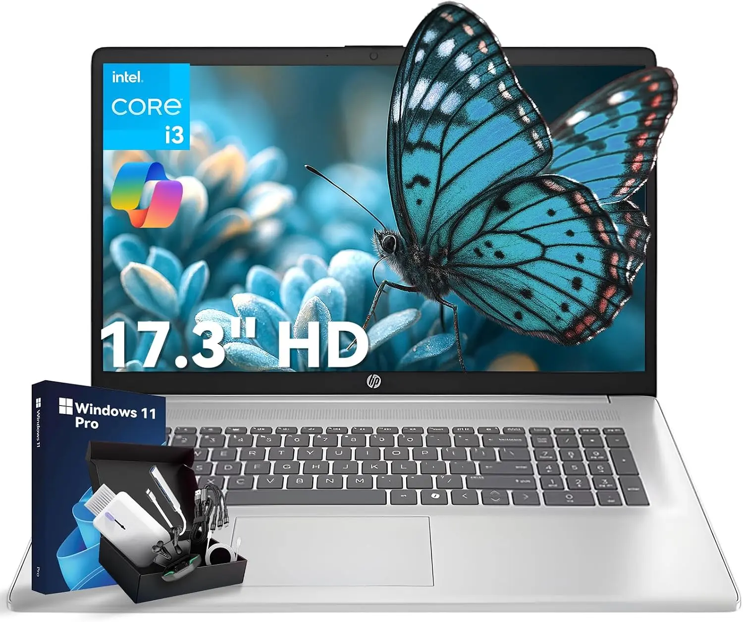 HP 17.3 Laptop Computer for Student & Business, AI Boost, INTEL(R) CORE i3-N305 Intel 8-Core Processor, WiFi 6, Bluetooth 5.3, HDMI, Type-C, Windows 11 Pro(8GB | 512GB SSD)