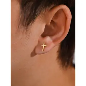 Exquisite Golden Cross Earrings, Slim Stainless Steel Design, Daily Elegance