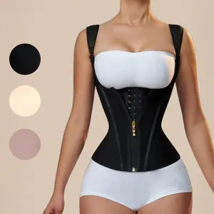 ChicCurve Extreme Latex Corset Waist Vest Adjustable Waist with Zipper & Cotton Lining for Women's Basic Shapewear in Black