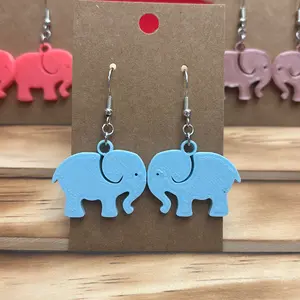 Elephant Dangle Earrings 3D Printed Lightweight & Cute! Hypoallergenic Hook