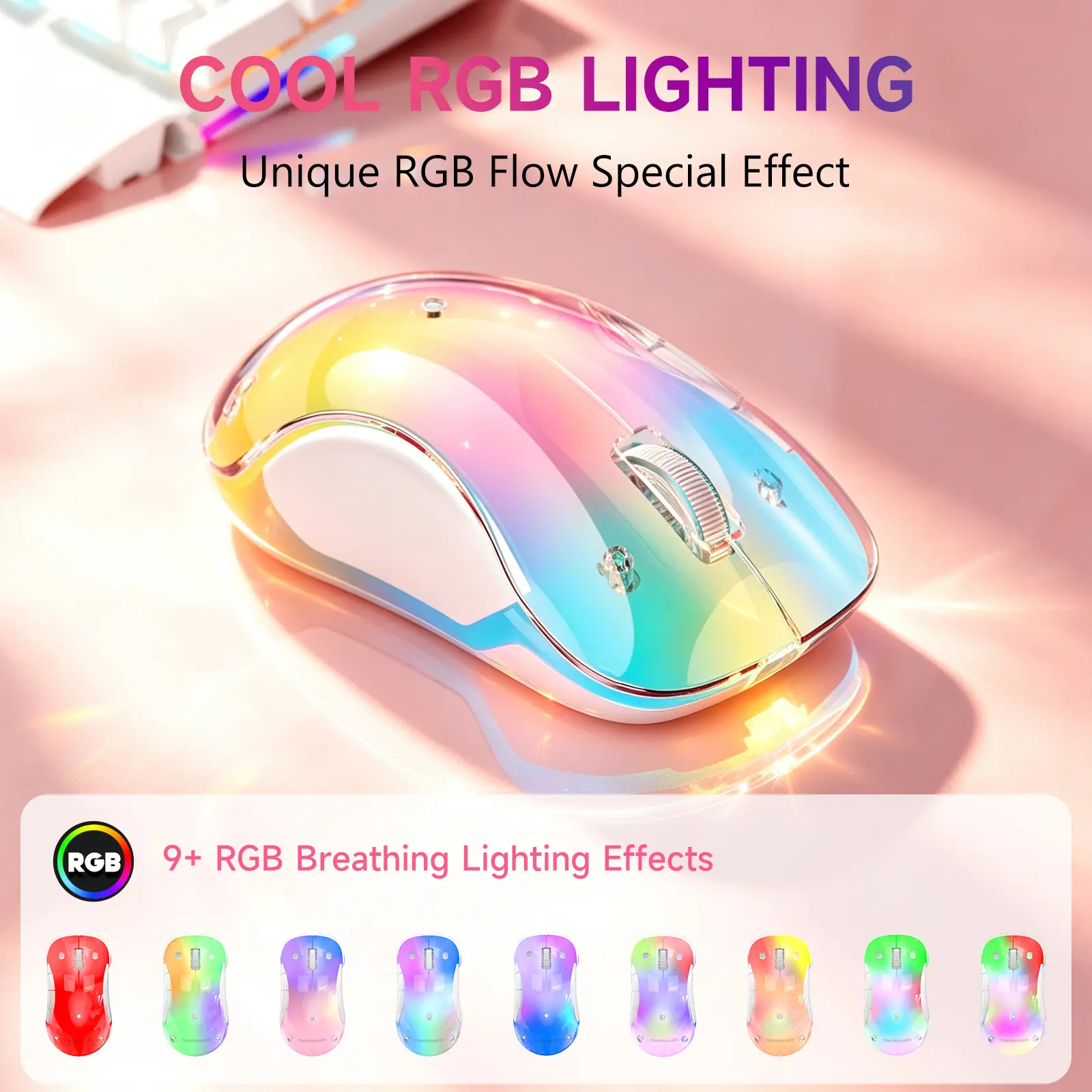 HALOKIN RGB Wireless Mouse,Back to school must-have! Transform your dorm room or study desk with this stylish LED wireless mouse. Aesthetic computer accessories for college students, girls, gamers, and anyone who wants a colorful desk setup upgrade.