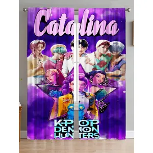 2-Piece Cartoon Print Blackout Curtains, Polyester Material, Easy to Clean, Suitable for Bedroom & Living Room, Fun Room Decor