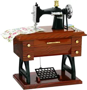 Vintage Mini Sewing Machine Music Box European Retro Classical Treadle Sewing Machine Table Desk Mechanical Clockwork Music Box for Home Decor Birthday Gift High Quality Plastic Material Stylish Design - Leather