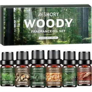 Woody Essential Oils Set - 6x10ML Woody Scents Fragrance Oil for Candle Making, Diffuser - Teakwood, Sandalwood, Cedarwood, Cyperss, Forest Pine, Frankincense Aromatherapy Oils