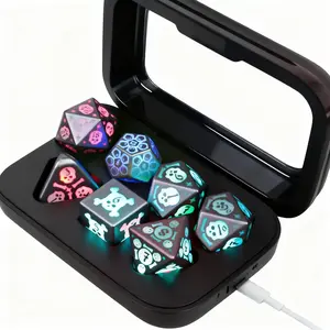 7pcs LED DND Dice Set, Rechargeable Light Up Polyhedral Dice with Skull Design, Dark Gothic Style, USB Fast Charging, Shake Activated Glowing Dice for Dungeons and Dragons, RPG, Tabletop Games, Gift for Gamers