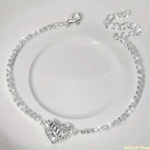 A Silvery Pleated Water Drill Love Heart Pull Bracelet Suitable For Ladies' Daily Birthday Wedding Party Wear