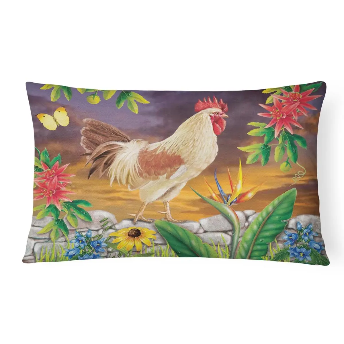 White Rooster Silhouette Art Decorative Standard Pillows - 12x3x16" Canvas Fabric, Fade Resistant, Indoor-Outdoor Farm Animal Pillows