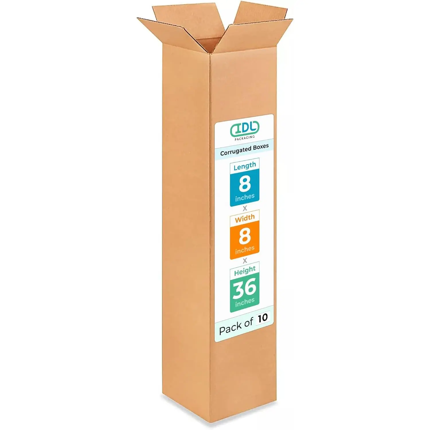 Tall Moving & Shipping Boxes 8x8x36 inches (10-Pack) - Extra Strength 200 lb vs Regular - Corrugated Durable Packing Boxes - Cardboard Box for Shipping - Eco Shipping Box by IDL Packaging