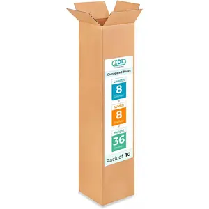 Tall Moving & Shipping Boxes 8x8x36 inches (10-Pack) - Extra Strength 200 lb vs Regular - Corrugated Durable Packing Boxes - Cardboard Box for Shipping - Eco Shipping Box by IDL Packaging