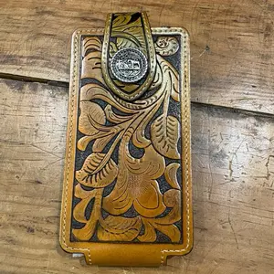 Western Phone Belt Holder for Smartphones Accessories Leather Cellphone Durable Stand Mount Black