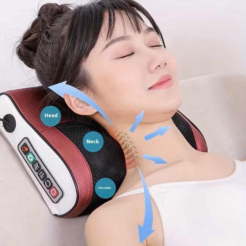 Electric Neck and Back Massage Pillow with Shiatsu Deep Tissue Massager Dual Heads Heat Therapy Portable Ergonomic Design for Relief